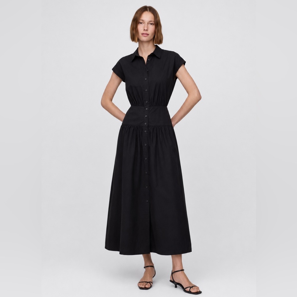 NWT! Gap Black Poplin Drop-Waist Maxi Shirtdress - 875488 🚂